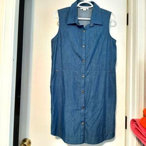 Simply Noelle Chambray Button Snap Down Dress 100% Cotton Small Medium
